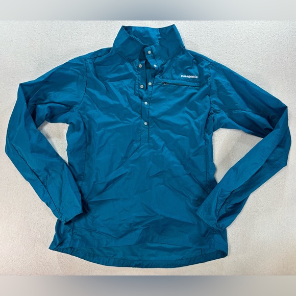 Patagonia Ultralight Windbreaker Pullover Womens M Teal Snap Neck Running Hiking - Picture 2 of 7